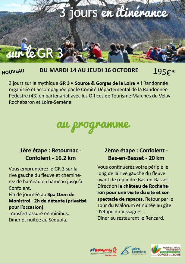 Séjour 3 jours en itinérance sur le GR3